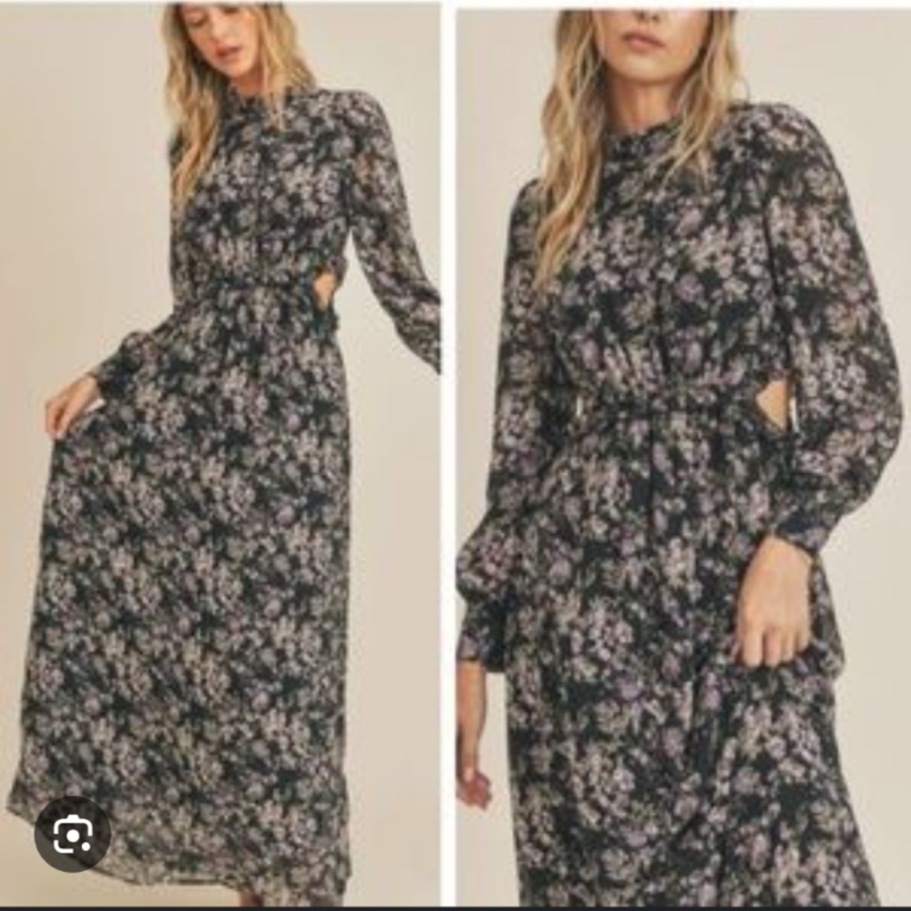 LUSH Floral Black and Purple Maxi Dress